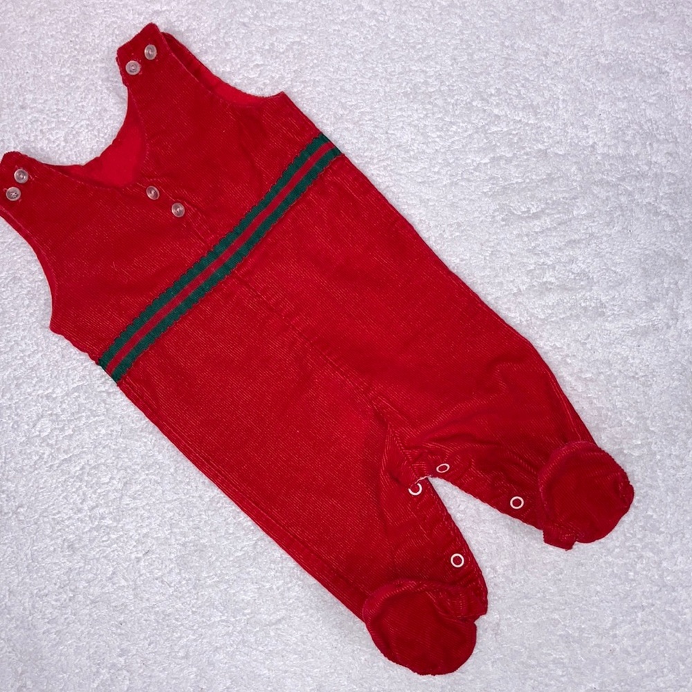 Vintage animal crackers red cordoroy footed overalls christmas 6m